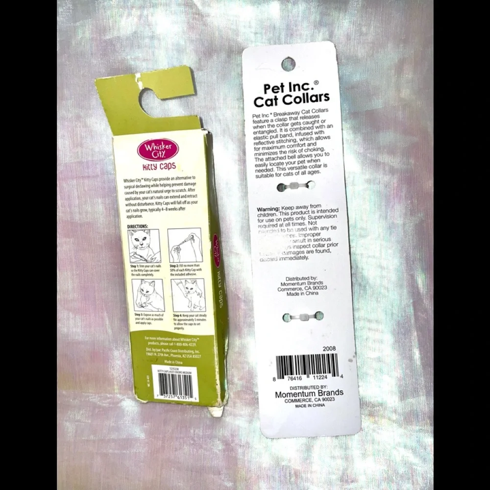 WHISKER CITY 40 KITTY CAPS & BREAKAWAY ADJUSTABLE CAT COLLAR REFLECTIVE NEW